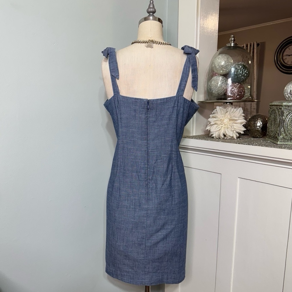J. Crew Shoulder Tie Denim Blue Chambray Dress Size Large - Picture 6 of 12